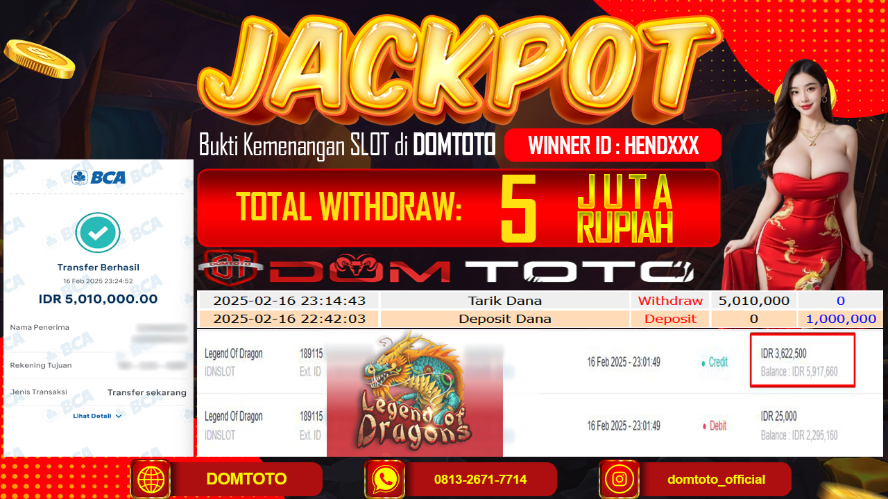JACKPOT SLOT LEGEND OF DRAGON 16 FEBRUARI 2025